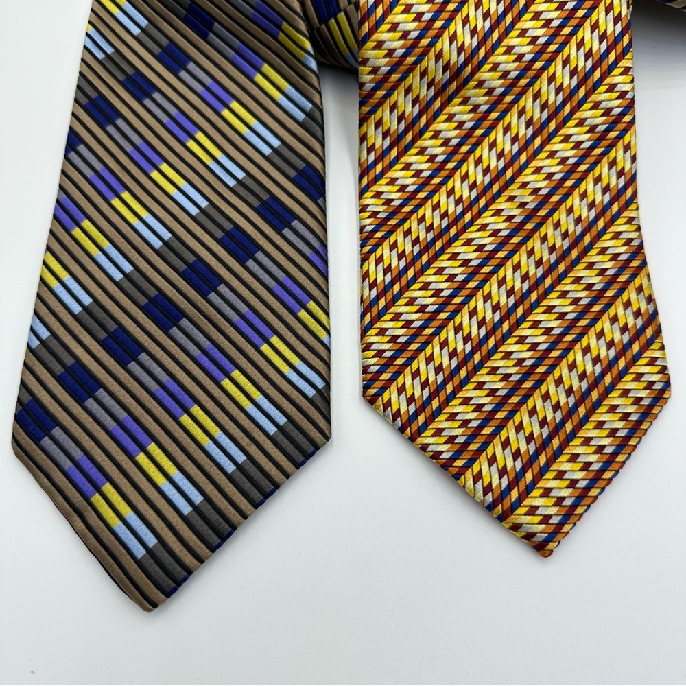 XMI Platinum Silk Ties Lot of 2 Geometric Multicolor Neckties